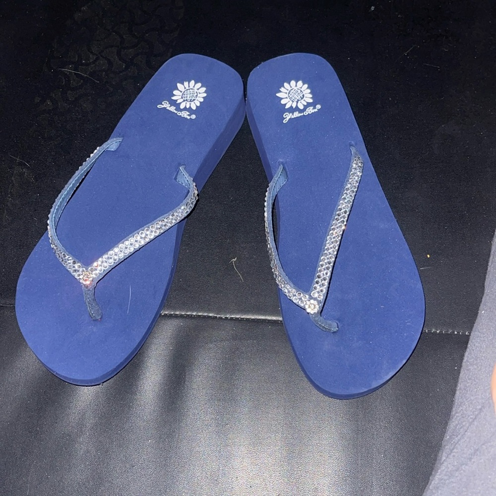 Women’s Navy Blue Yellow Box Jello Flip Flops